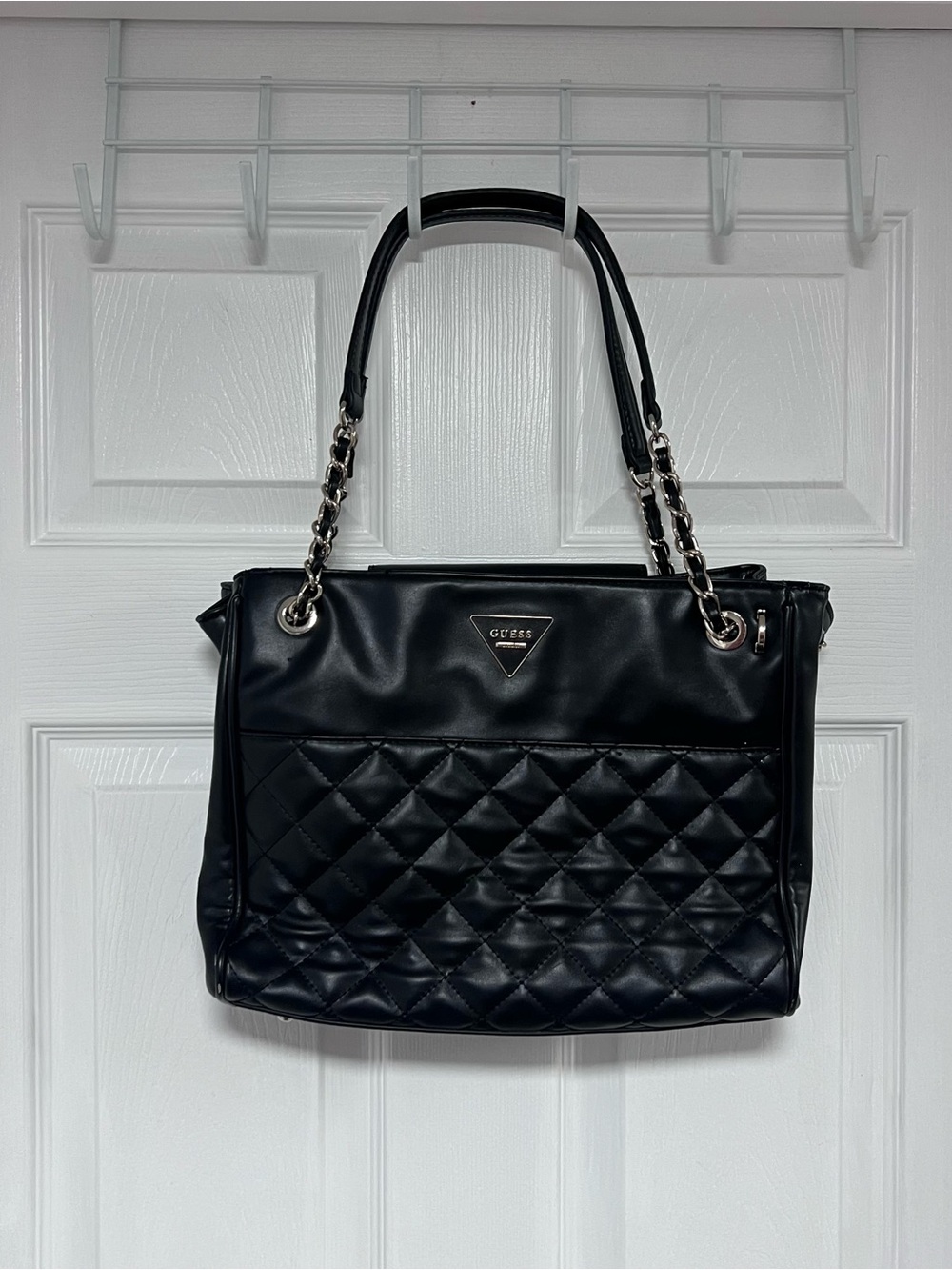 Guess Black Quilted Chain-Handle Shoulder Bag